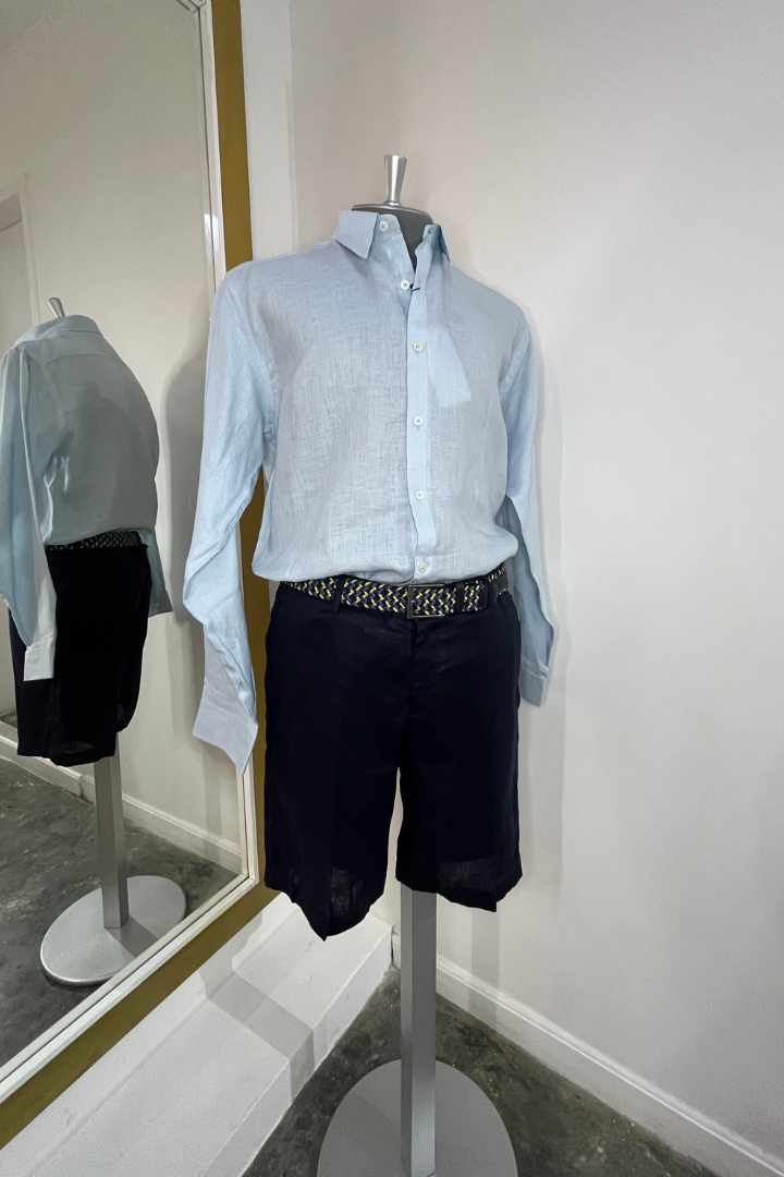 Camisa de Lino Manga Larga Cuello Clasico Baby Blue