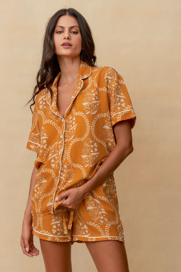 Maaji Caramel Damask Slumber Short Sleeve Short Set