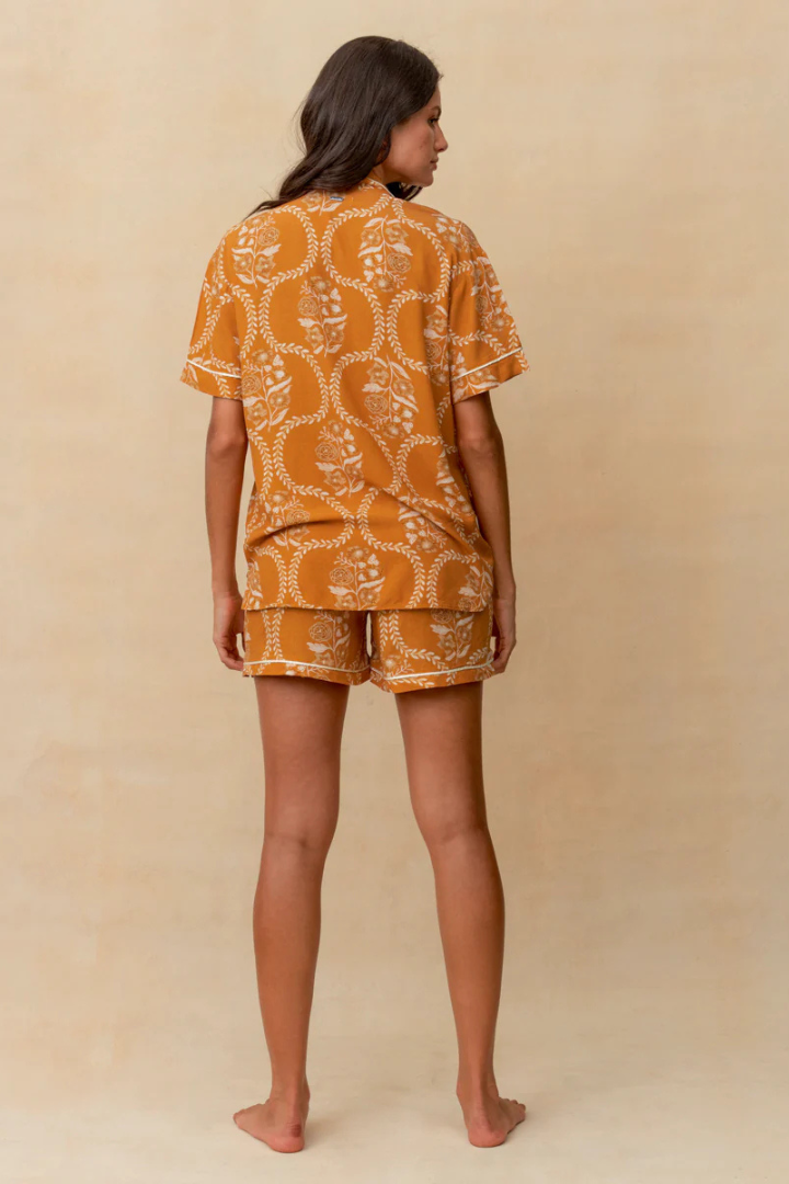 Maaji Caramel Damask Slumber Short Sleeve Short Set