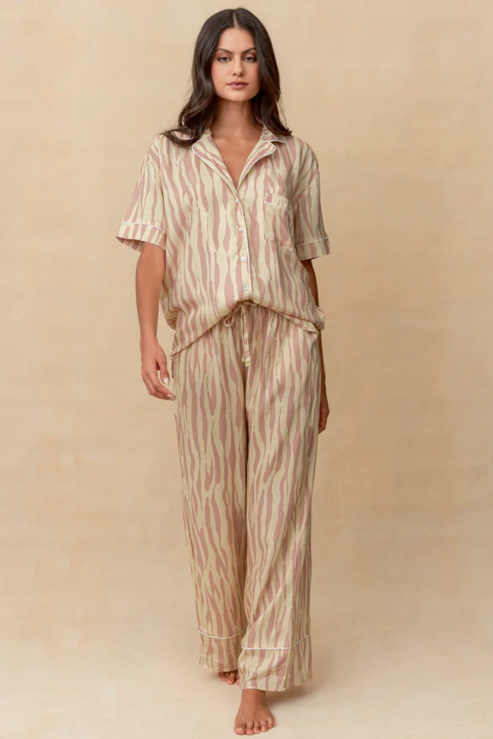 Maaji Salmon Zebra Kameli Short Sleeve Pant Set