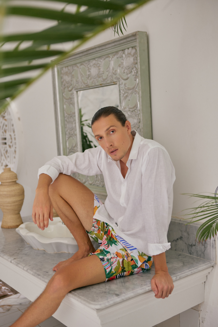 Camisa de Lino Manga Larga Cuello Clasico Blanca