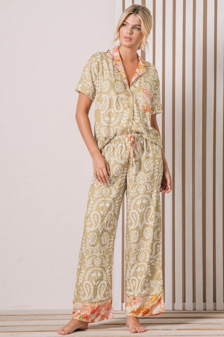 Damask Kameli Short Sleeve Pant Set