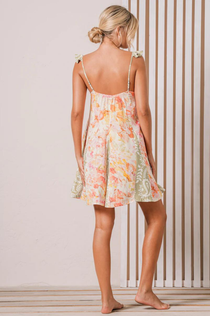 Aqua Flowers Lori Sleeveless Short Dress