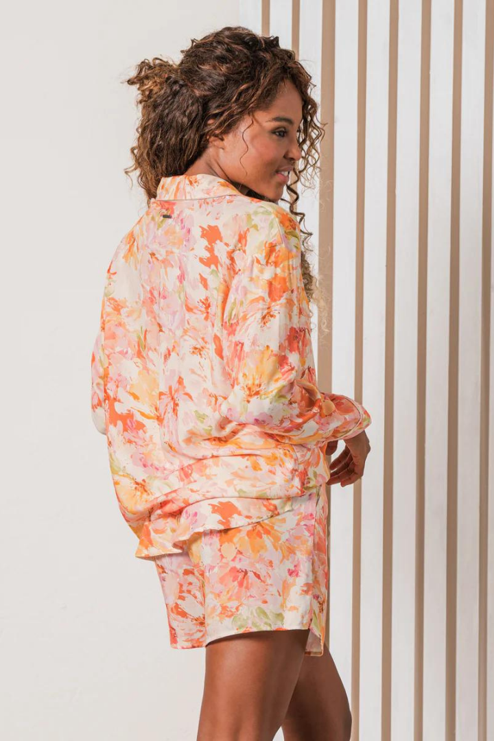 Aqua Flowers Karin Long Sleeve Short Set